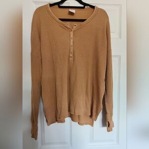Aerie Women's Camel Waffle Crew Neck Sweater